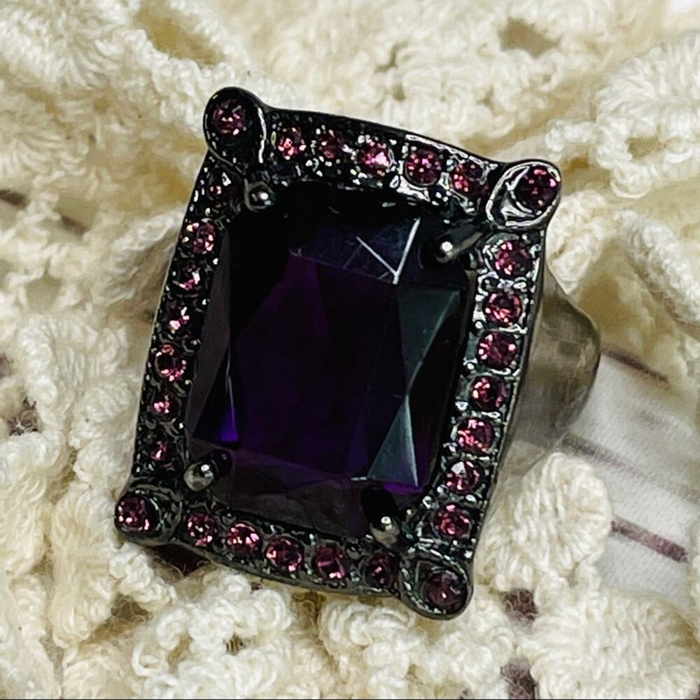 Dark Purple Rectangular Costume Ring Dark Grey - image 3